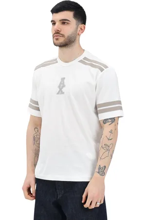 Armani Exchange Tops, Heren, Wit, 2Xl, Katoen, Beige T-shirt met sportieve details