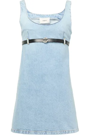 COPERNI Kleedjes, Dames, Blauw, XS, Denim, Blauwe Denim Ceintuurjurk