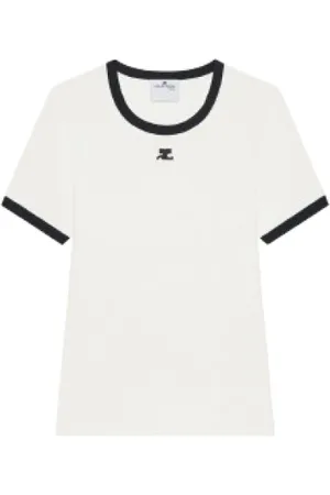 Courrèges Tops, Dames, Wit, M, Katoen, Witte Signature Contrast T-shirt