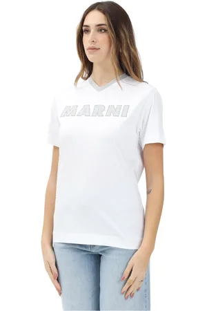 Marni Tops, Dames, Wit, M, Wit T-shirt met V-hals ontwerp