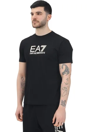 EA7 Tops, Heren, Zwart, M, Katoen, Zwarte korte mouwen T-shirt Regular Fit