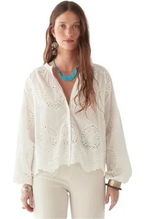 MAISON HOTEL Blouses & Shirts, Dames, Wit, M, Katoen, Geborduurde Katoenen Blouse