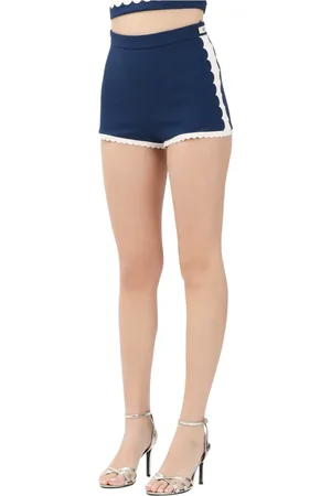 Elisabetta Franchi Korte broeken, Dames, Blauw, M, Blauwe Geborduurde Shorts voor Vrouwen