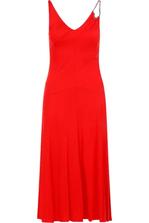 Lanvin Kleedjes, Dames, Rood, S, Rode Vlam A-Lijn Midi Jurk