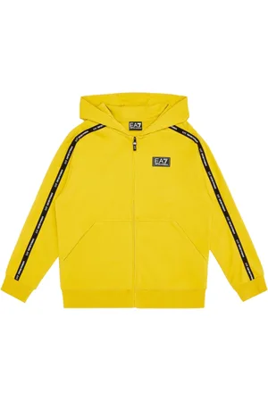 EA7 Sweatshirts & Hoodies, Heren, Geel, S, Katoen, Sportieve Gele Hoodie met Logodetails