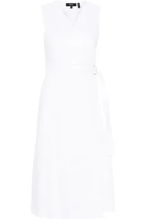 THEORY Kleedjes, Dames, Wit, XS, Linnen, Linnen Wikkeljurk A-Lijn Stijl