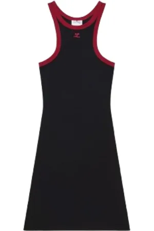 Courrèges Kleedjes, Dames, Zwart, M, Katoen, Zwarte Scuba Mesh Mini Jurk