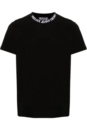 VERSACE Tops, Heren, Zwart, 2Xl, Zwart Rib Logo T-shirt