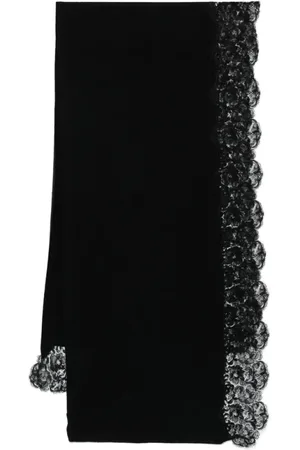 ERMANNO SCERVINO Accessoires, Dames, Zwart, ONE Size, Kasjmier, Zwarte Cashmere Stola met Kant