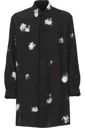 YOHJI YAMAMOTO Overhemden, Heren, Zwart, L, Zwarte zijden overhemd met kraag