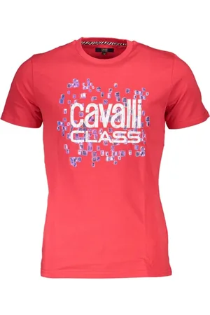 Roberto Cavalli Tops, Heren, Rood, L, Gedrukt Logo Ronde Hals T-Shirt