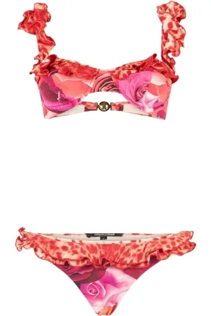 Roberto Cavalli Badkleding, Dames, Roze, M, Rozen Tuin Cheeta Bikini Ruche Sluiting