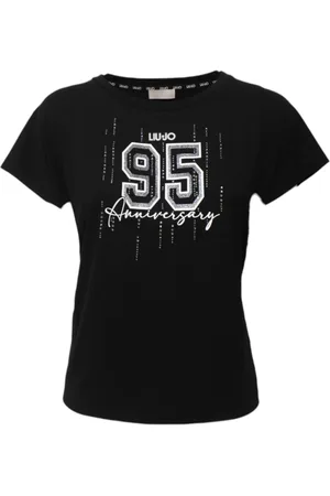 Liu Jo Tops, Dames, Zwart, L, Katoen, Katoenen T-shirt met Voorkant Logo
