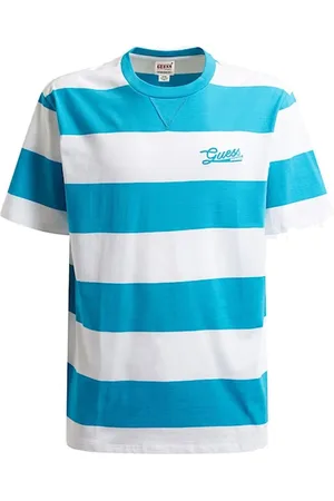 Guess Tops, Heren, Blauw, S, Gestreept Logo T-shirt