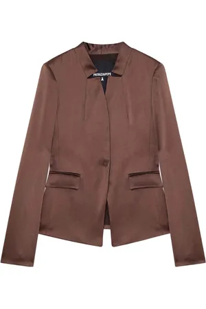 Patrizia Pepe Jassen, Dames, Bruin, XS, Satijn, Bruine satijnen slim fit jas met exclusieve details