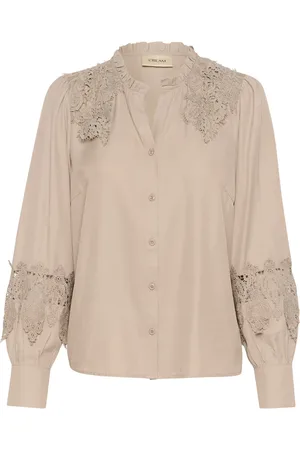 Cream Blouses & Shirts, Dames, , M, Kanten shirt met pofmouwen