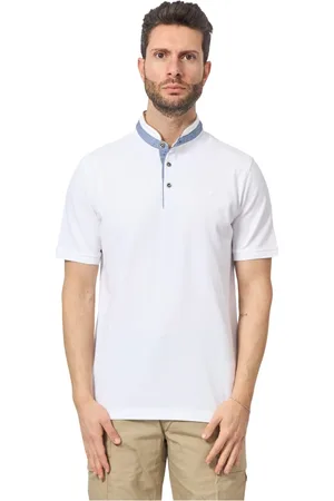Bugatti Tops, Heren, Wit, XL, Katoen, Witte Polo met Hoge Kraag