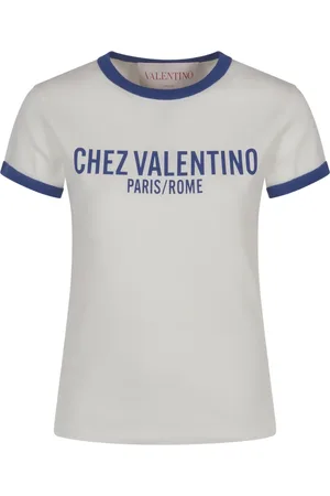VALENTINO Tops, Dames, Wit, M, Katoen, Chez Print Katoenen T-shirt