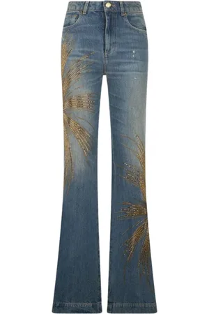 Roberto Cavalli Jeans, Dames, Blauw, XS, Katoen, Flared Rhinestone Jeans