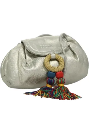 Loewe Pre-owned, Dames, Grijs, ONE Size, Leer, Tweedehands leren schoudertassen