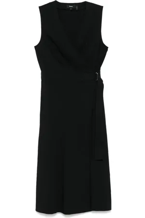 THEORY Kleedjes, Dames, Zwart, XS, Linnen, Linnen Wikkeljurk A-Lijn Stijl