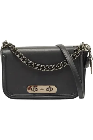 Coach Pre-owned, Dames, Zwart, ONE Size, Tweedehands leren schoudertassen