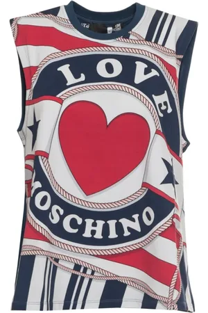 Moschino Tops, Dames, Veelkleurig, S, Katoen, Mouwloos Katoenen T-shirt met Logo