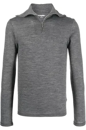 Jil Sander Tops, Heren, Grijs, L, Wol, Grijze Wolmix Rits T-shirt