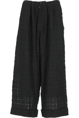 Y-3 Broeken, Dames, Zwart, S, Katoen, Zwarte katoenen palazzo broek met gerimpeld patroon