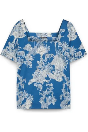 Fiorella rubino Blouses & Shirts, Dames, Blauw, 6Xl, Katoen, Blouse met jungleprint