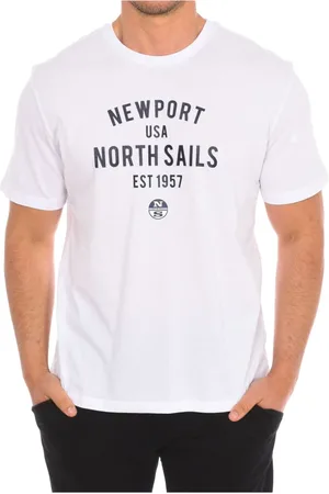 North Sails Tops, Heren, Wit, M, Katoen, T-shirt met korte mouwen en geribbelde afwerking