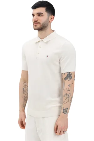 Tommy Hilfiger Tops, Heren, , M, Katoen, Crème Polo Shirt Lente Zomer