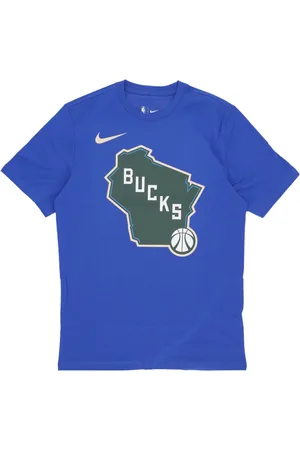 Nike Tops, Heren, Blauw, S, Katoen, Milwaukee Bucks City Edition Logo Tee
