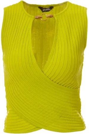 Roberto Cavalli Tops, Dames, Groen, S, Limoen Gebreide Top - Eigentijds Ontwerp