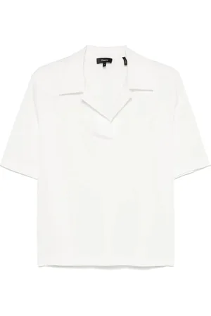THEORY Tops, Dames, Wit, L, Zijden Georgette Oversized Polo Shirt