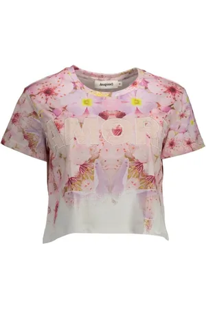 Desigual Tops, Dames, Veelkleurig, M, Katoen, Roze Katoenen Dames Top