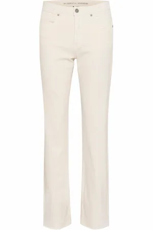 My Essential Wardrobe Broeken, Dames, , W32 L32, Katoen, Hoge Rechte Split Broek Champagne