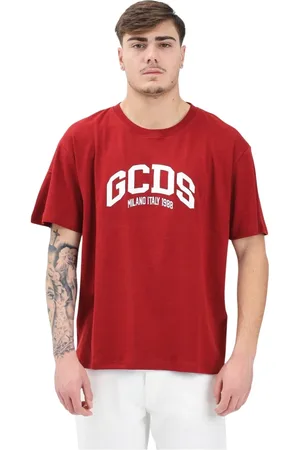 GCDS Tops, Heren, Rood, XL, Katoen, Bordeaux T-shirt met Impactvol Design