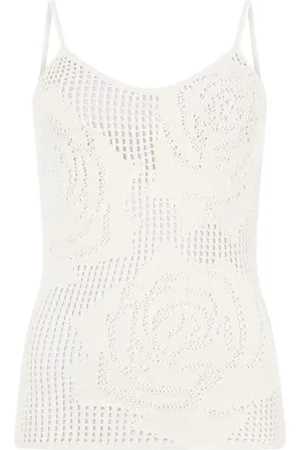 Roberto Cavalli Tops, Dames, Wit, M, Rozen Openwork Top met Metalen Monogram