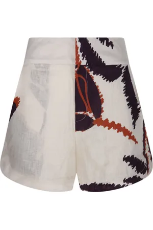 Juan de Dios Korte broeken, Dames, Veelkleurig, M, Linnen, Gladiolos Shorts in Ecru/Paars