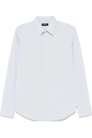 THEORY Overhemden, Heren, Blauw, M, Katoen, Slim Fit Shirt Verhoog Casual Stijl