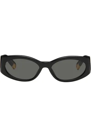 Jacquemus Accessoires, Dames, Zwart, ONE Size, Zwarte Ovalo Zonnebril met Gouden Detail
