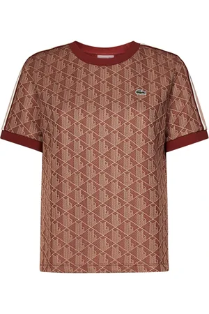 Lacoste Tops, Dames, Oranje, M, Katoen, Oranje T-shirts en Polos met Gestreepte Banden