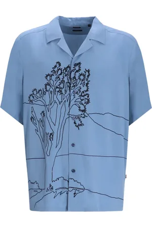 HUGO BOSS Overhemden, Heren, Blauw, 2Xl, Korte Mouw Viscose Shirt