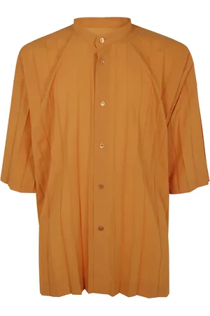 Issey Miyake Overhemden, Heren, Oranje, L, Stijlvol Edge Shirt