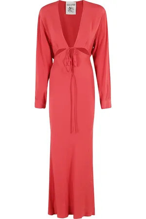 SEMICOUTURE Kleedjes, Dames, Rood, S, Rode V-hals Midi Jurk Amy