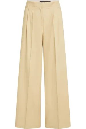 Karl Lagerfeld Broeken, Dames, Bruin, S, Katoen, Broek met verstelbare taille en plooiontwerp