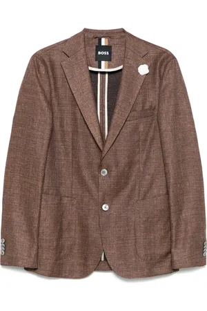HUGO BOSS Jassen, Heren, Bruin, M, Linnen, Gemengd Linnen Jas 2 Knopen Zakken