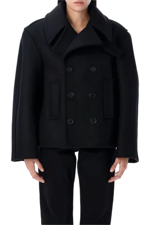 Saint Laurent Jassen, Dames, Zwart, S, Wol, Zwarte Oversized Wollen Peacoat Aw 24