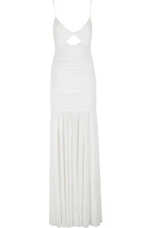 Retrofete Kleedjes, Dames, Wit, XS, Polyester, Witte Mesh Jurk met V-Hals